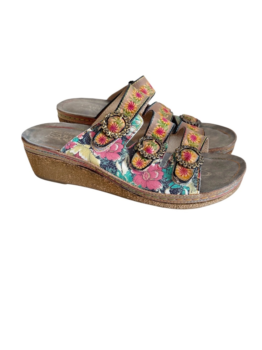 L’artiste Spring Step Poetry Grym Floral Boho Wedge Slide Sandals size 40 EU
